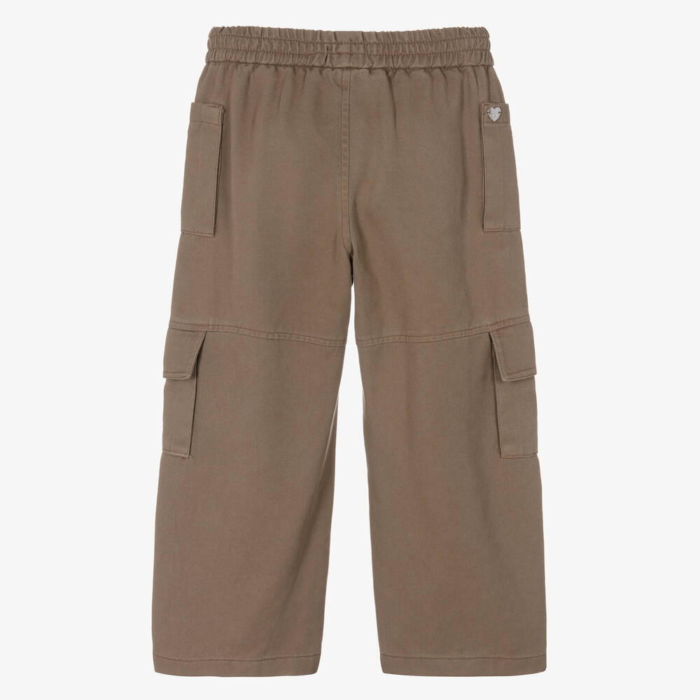 Monnalisa-Girls Beige Wide-Leg Cargo Trousers | Childrensalon Outlet