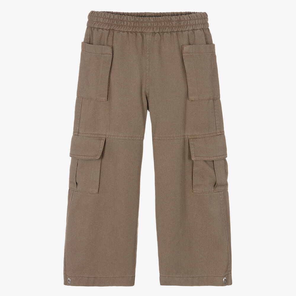 Monnalisa-Girls Beige Wide-Leg Cargo Trousers | Childrensalon Outlet