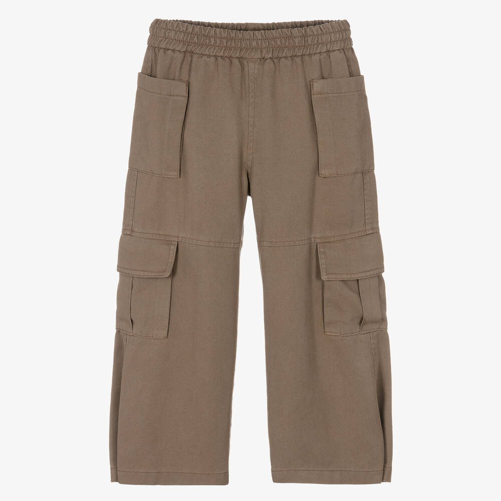 Monnalisa-Girls Beige Wide-Leg Cargo Trousers | Childrensalon Outlet