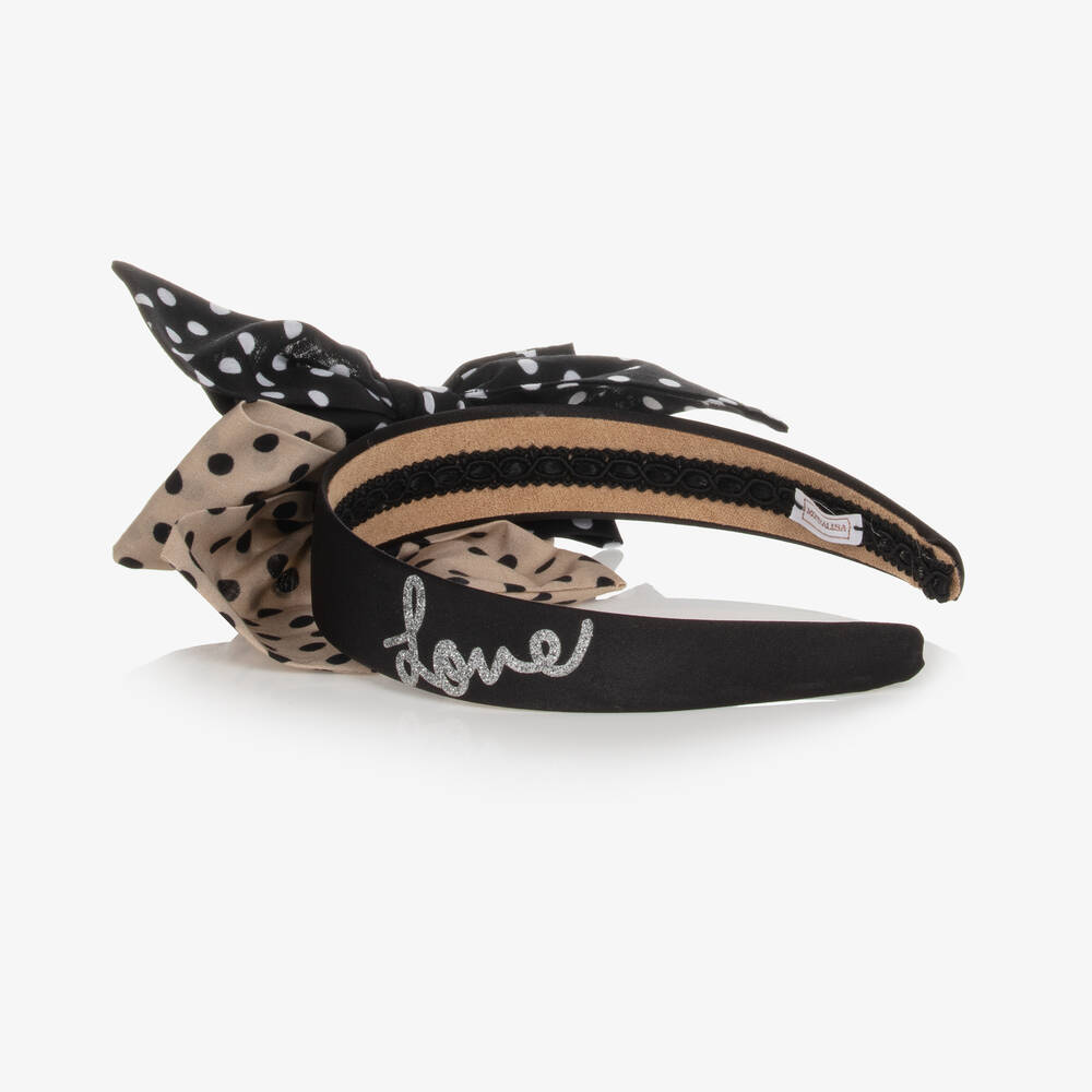 Monnalisa-Girls Black & Beige Polka Dot Hairband | Childrensalon Outlet