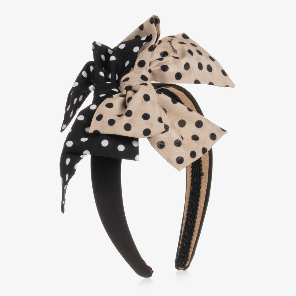 Monnalisa - Girls Black & Beige Polka Dot Hairband | Childrensalon