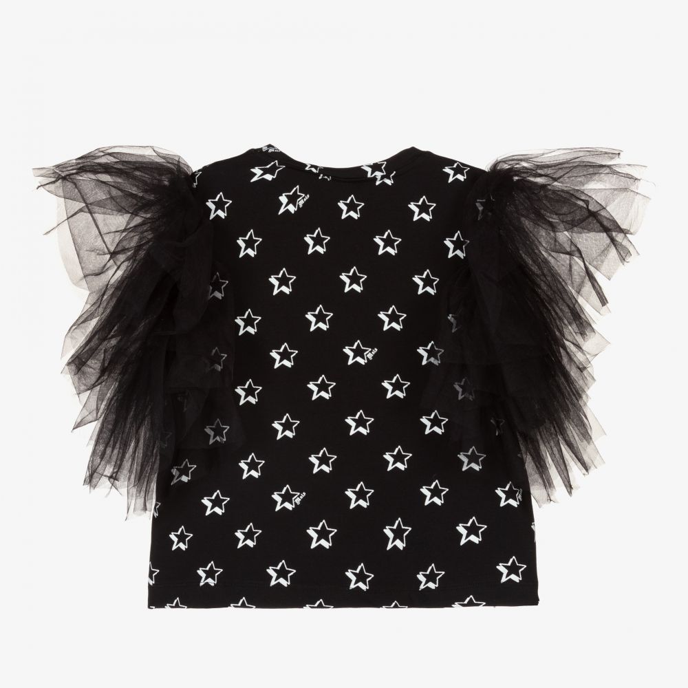 Monnalisa-Черный хлопковый топ для девочек | Childrensalon Outlet