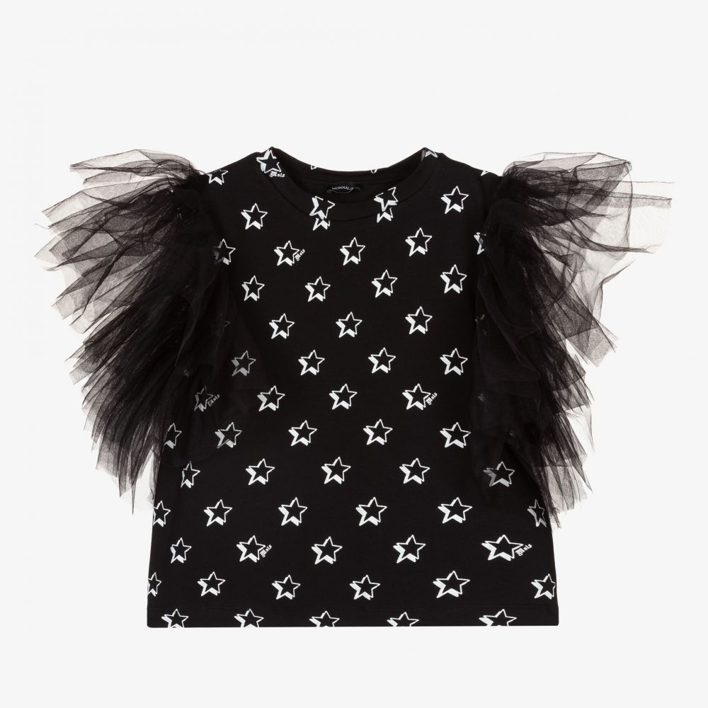 Monnalisa - Girls Black Cotton Top | Childrensalon