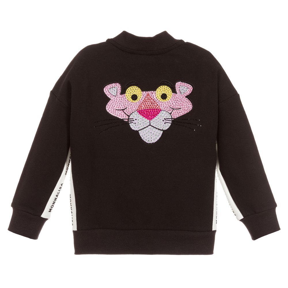 Monnalisa-توب بسحّاب قطن جيرسي لون أسود للبنات | Childrensalon Outlet