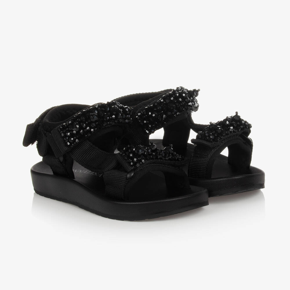 Monnalisa - Girls Black Crystal Sandals | Childrensalon