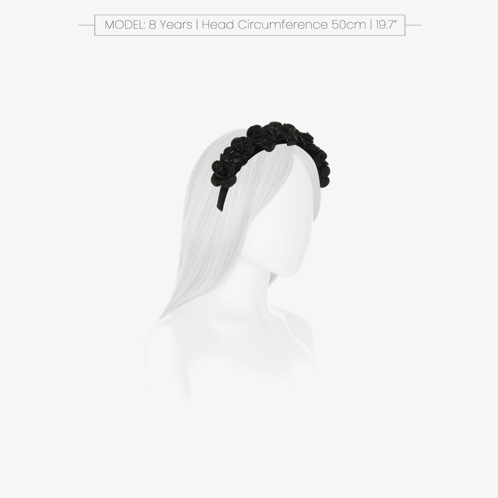 Monnalisa-Girls Black Diamanté Flower Hairband | Childrensalon Outlet