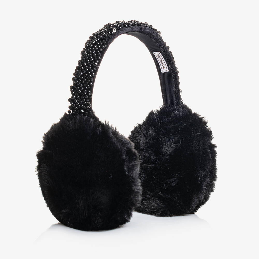 Monnalisa-Girls Black Diamanté Plush Ear Muffs | Childrensalon Outlet