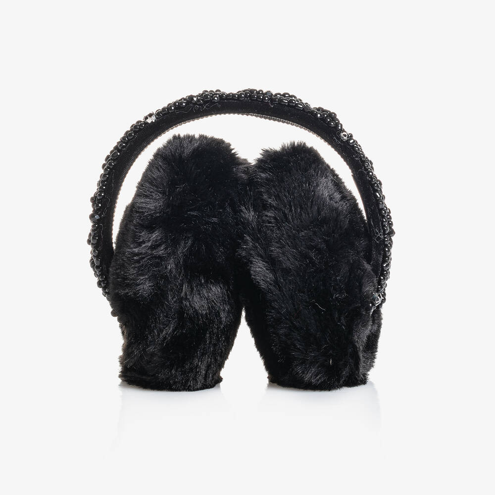 Monnalisa-Girls Black Diamanté Plush Ear Muffs | Childrensalon Outlet