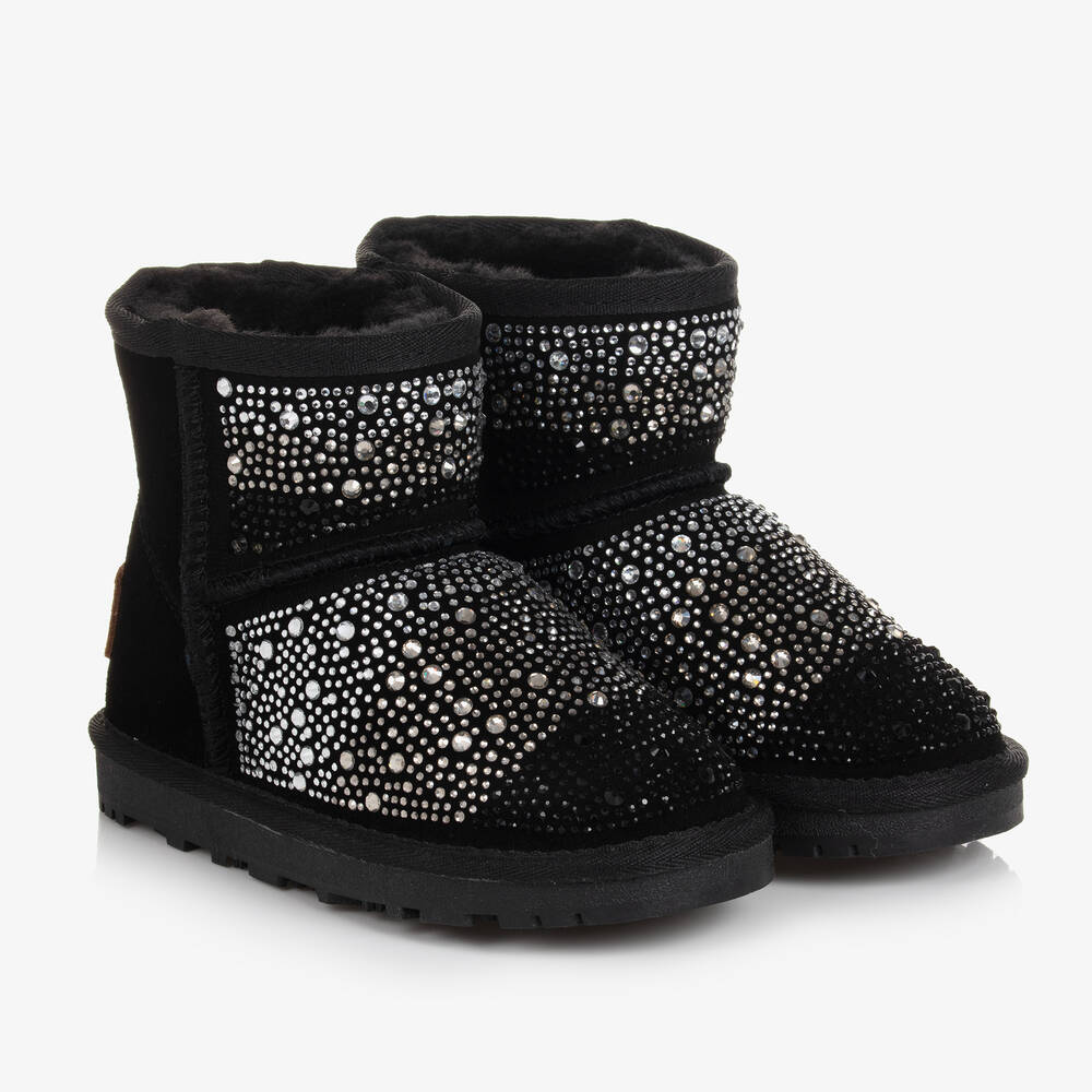 Monnalisa - Girls Black Diamanté Suede Boots | Childrensalon