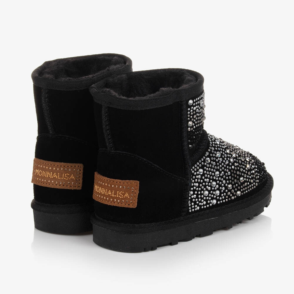 Monnalisa-Черные замшевые полусапожки со стразами | Childrensalon Outlet