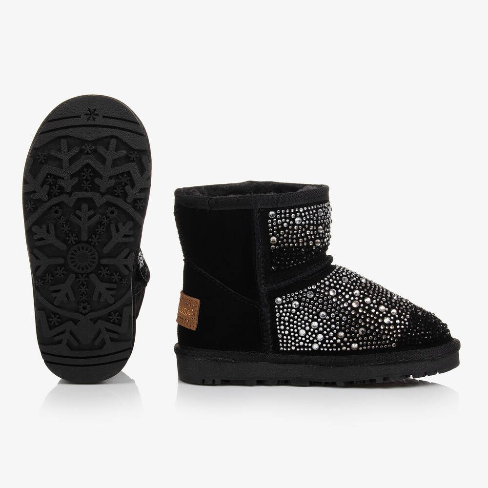 Monnalisa-Черные замшевые полусапожки со стразами | Childrensalon Outlet