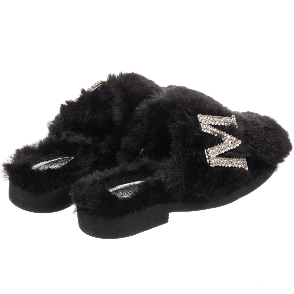 black furry slip on shoes
