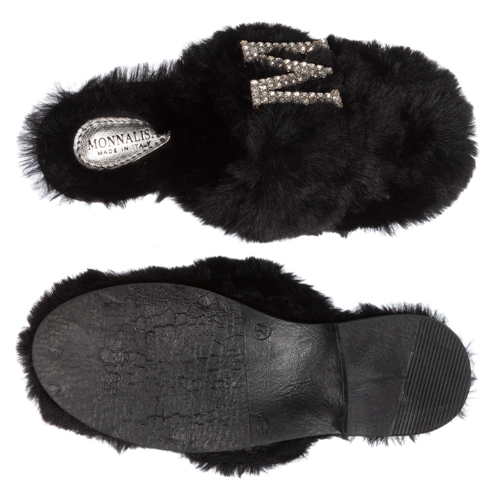 Monnalisa Girls Black Faux Fur Mules Childrensalon Outlet