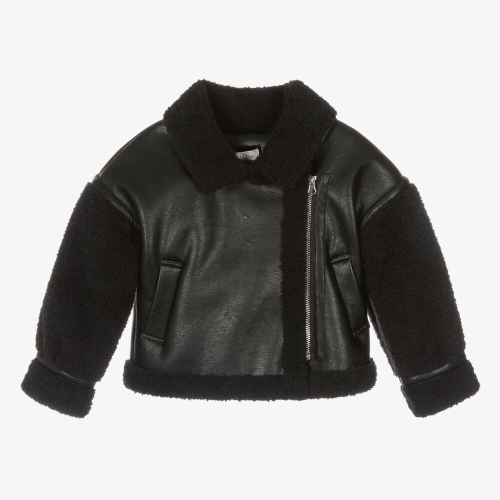 Monnalisa - Blouson aviateur simili cuir noir | Childrensalon