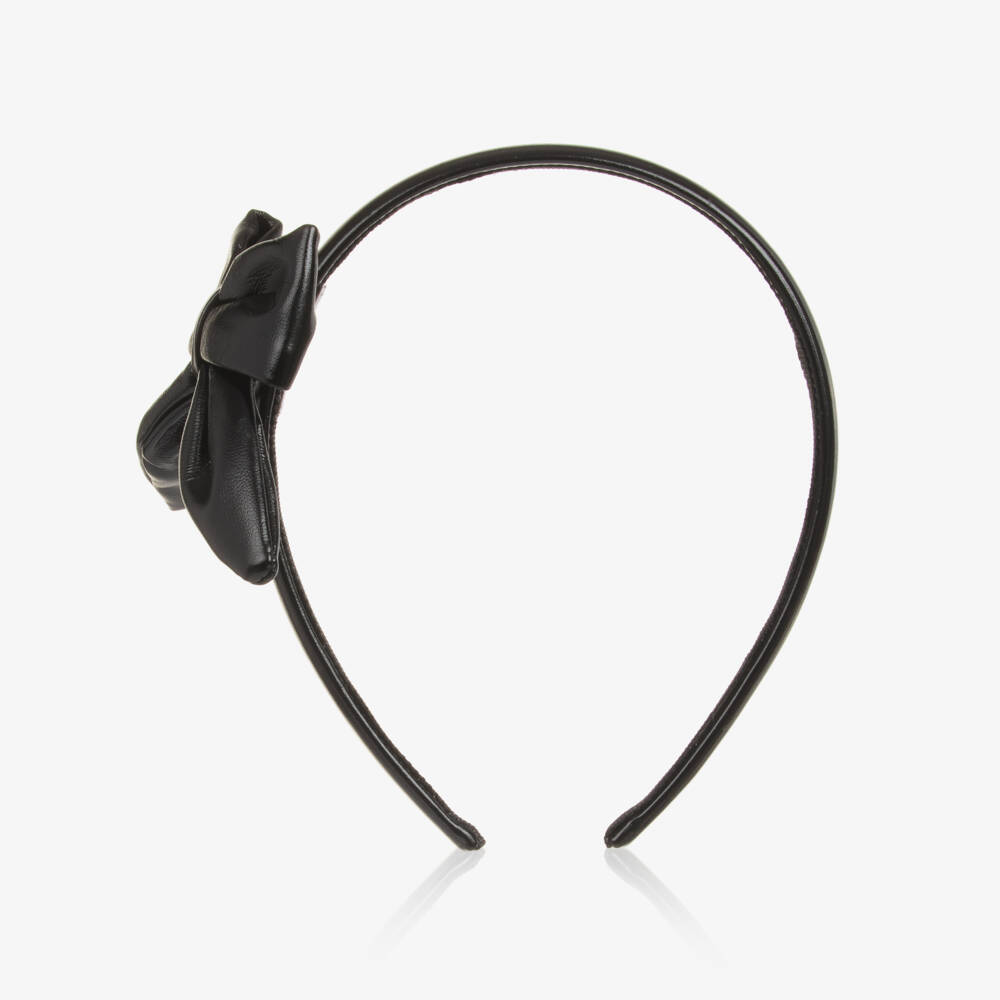 Monnalisa-Girls Black Faux Leather Bow Hairband | Childrensalon Outlet