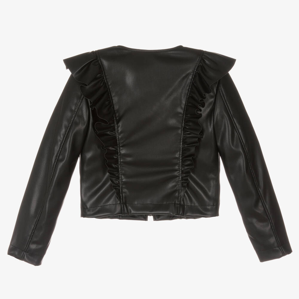 Monnalisa Girls Black Faux Leather Jacket