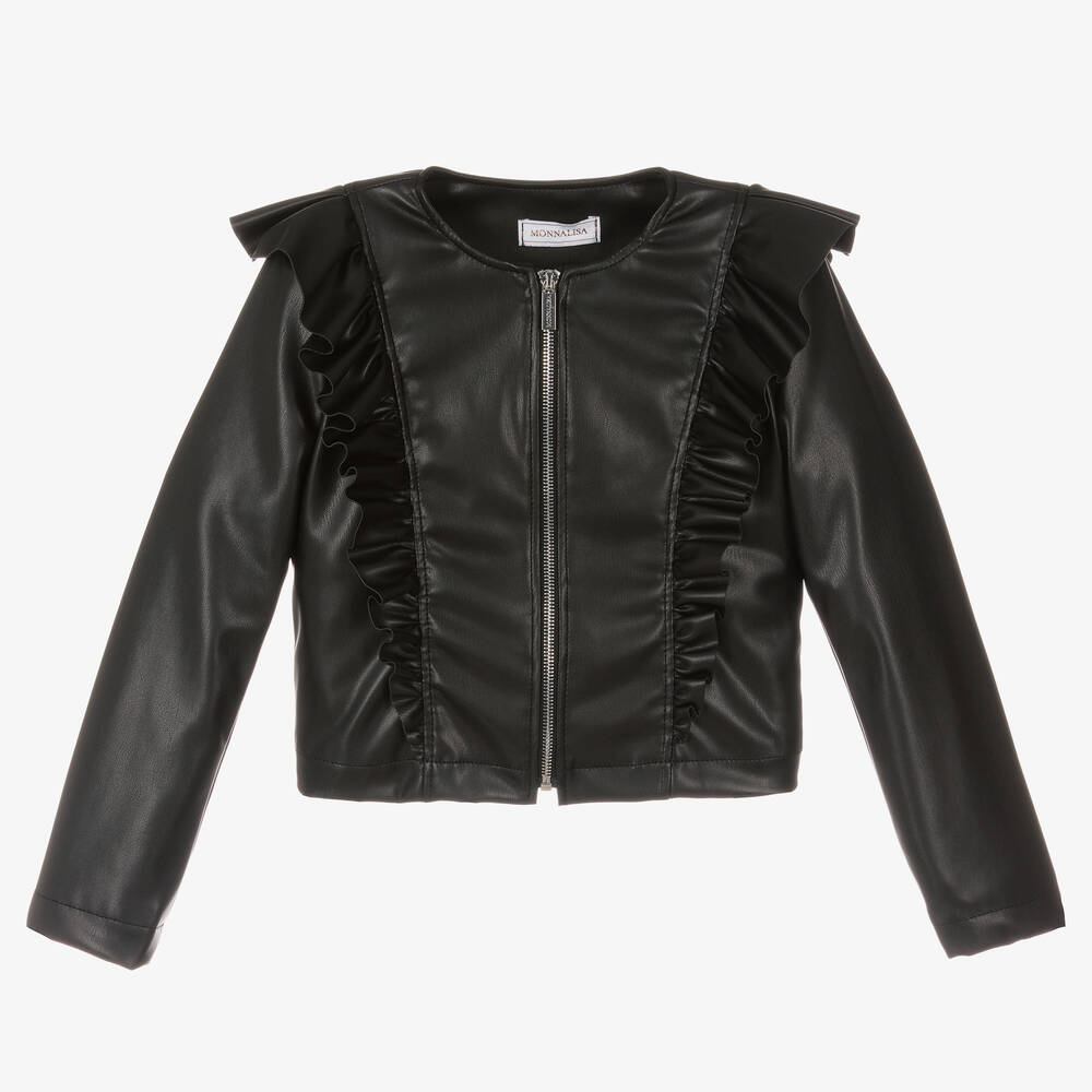 Monnalisa - Girls Black Faux Leather Jacket | Childrensalon
