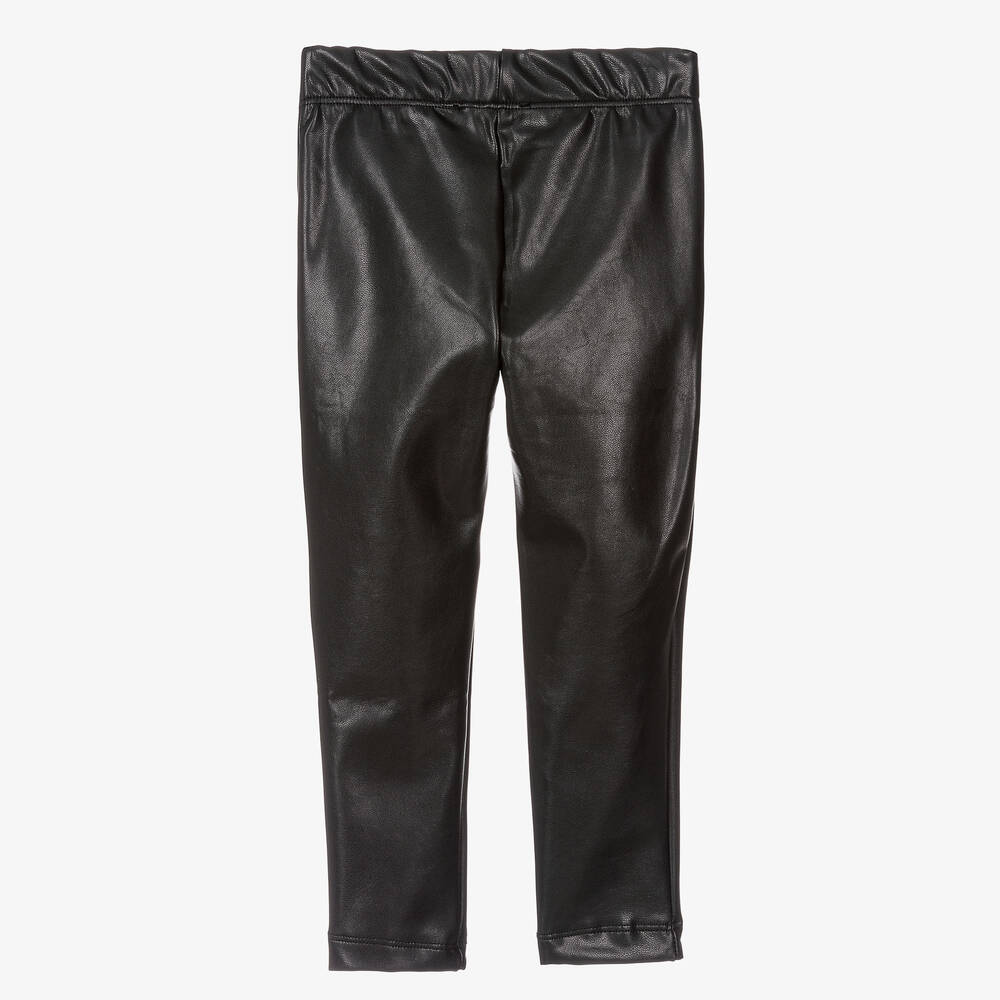 Monnalisa-ليقنز  جلد صناعي لون أسود للبنات | Childrensalon Outlet