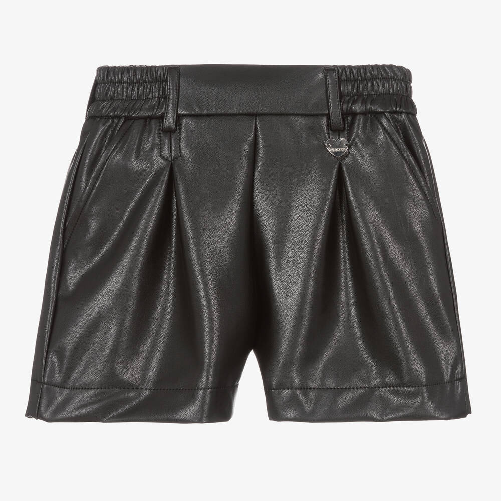 Monnalisa - Girls Black Faux Leather Shorts | Childrensalon