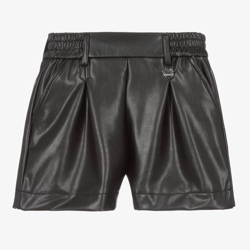 Monnalisa-Girls Black Faux Leather Shorts | Childrensalon Outlet
