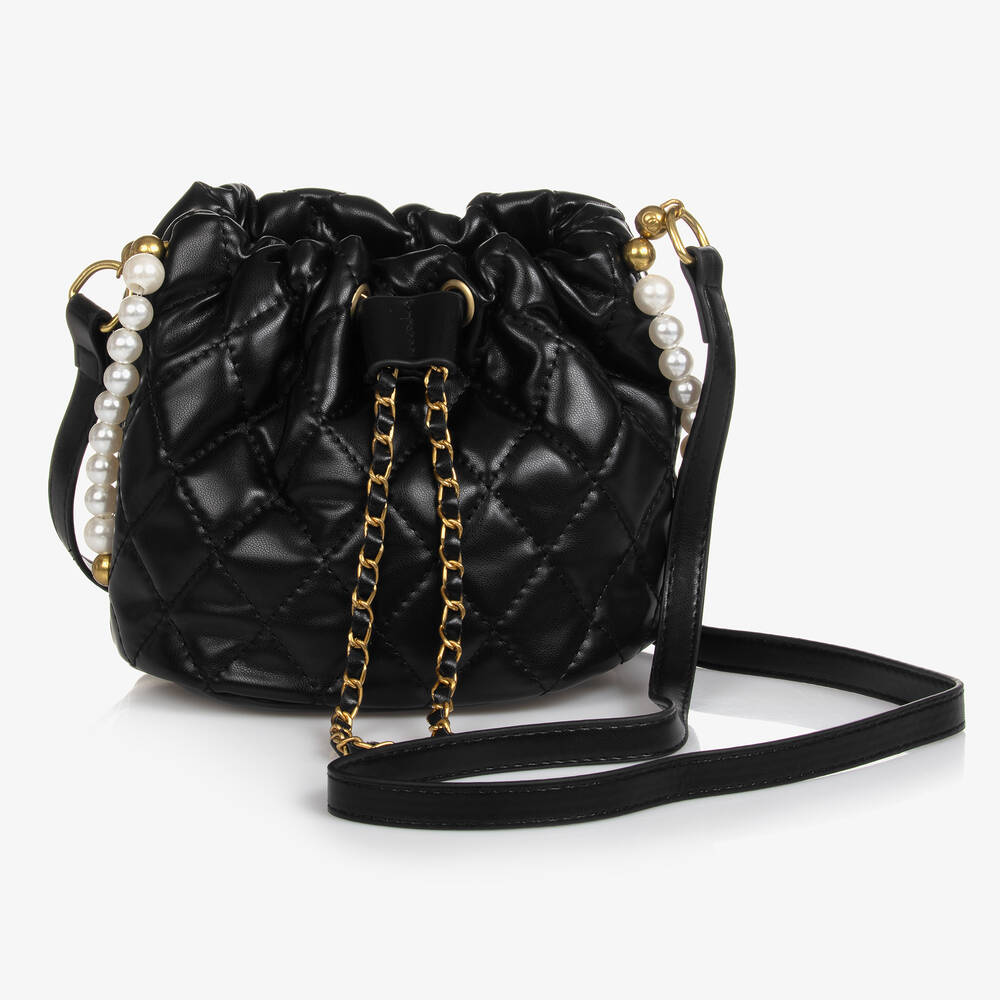 Monnalisa - Girls Black Faux Leather Shoulder Bag (25cm) | Childrensalon