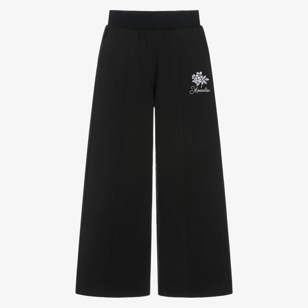 Monnalisa Chic-بنطلون رياضي قطني أسود مزين بالورود للبنات | Childrensalon Outlet