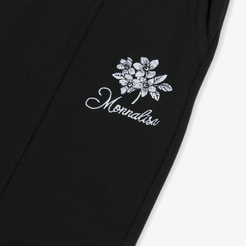 Monnalisa Chic-بنطلون رياضي قطني أسود مزين بالورود للبنات | Childrensalon Outlet