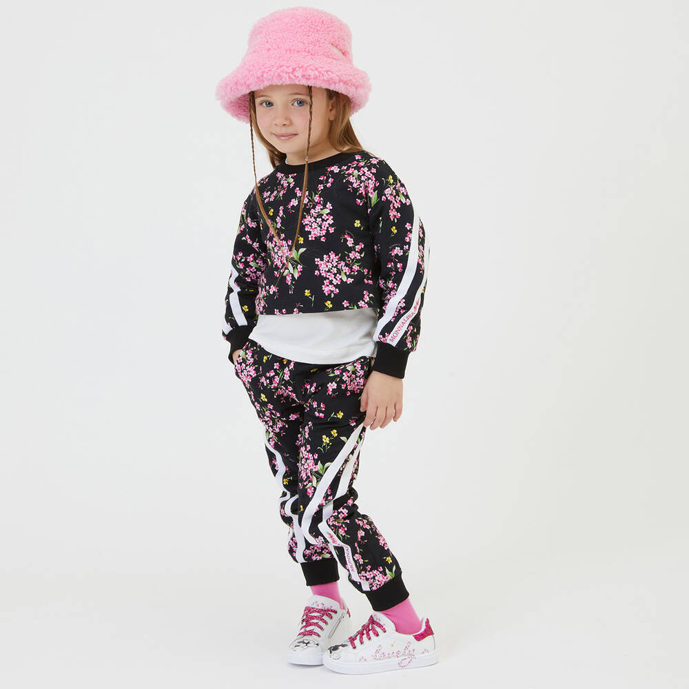 Monnalisa-Черные джоггеры с цветами для девочек | Childrensalon Outlet