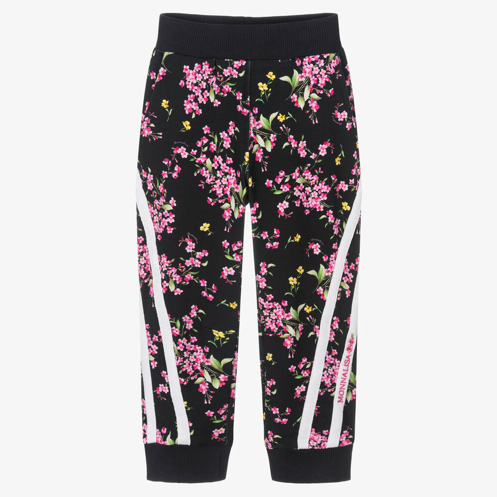 Monnalisa - Girls Black Floral Joggers | Childrensalon