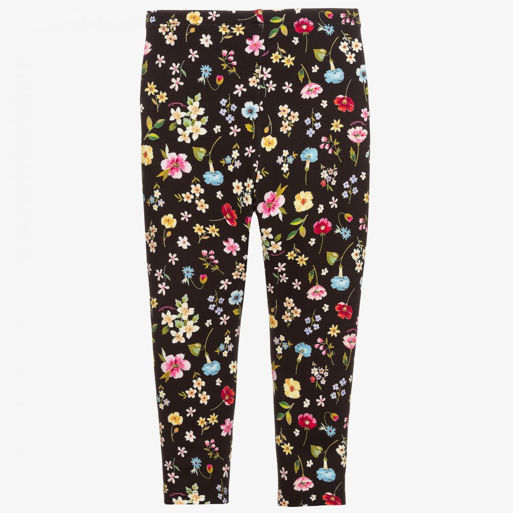 Monnalisa-Girls Black Floral Leggings | Childrensalon Outlet