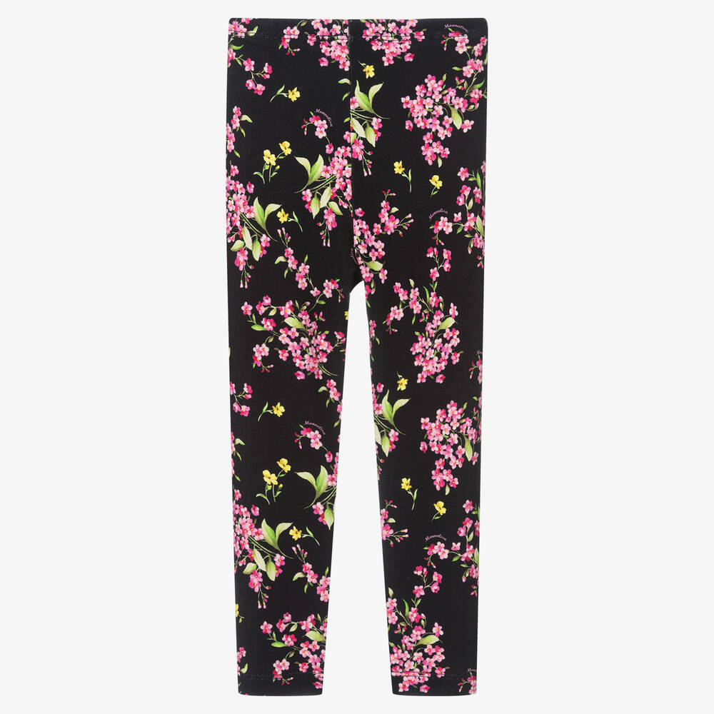 Monnalisa-Girls Black Floral Leggings | Childrensalon Outlet