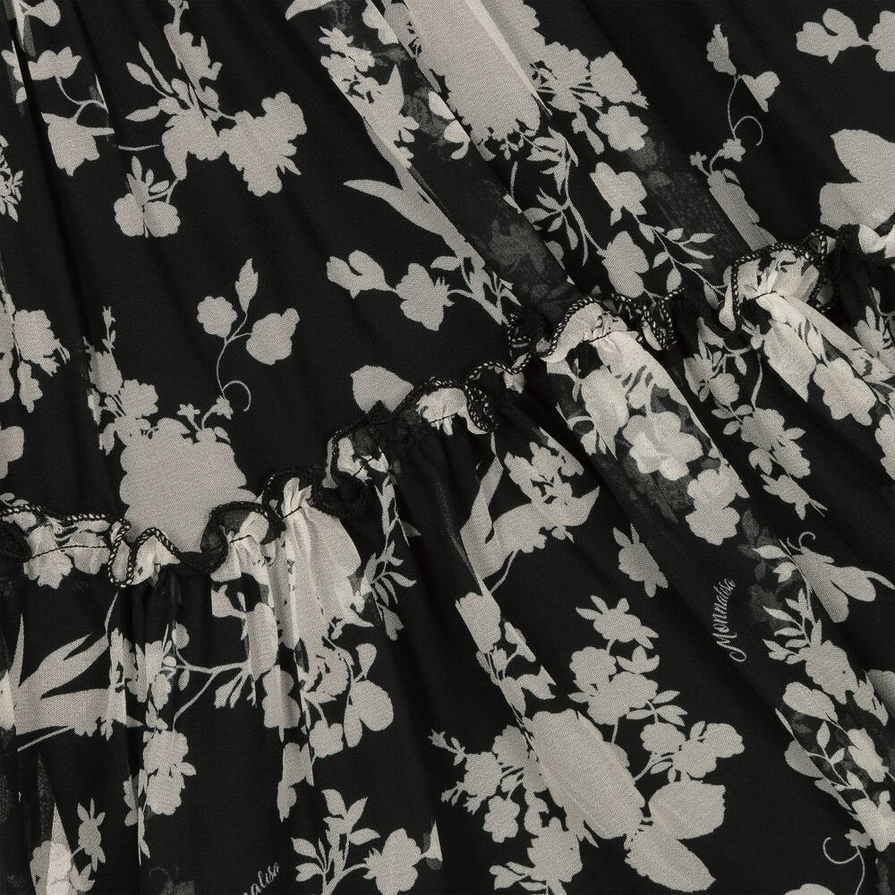 Monnalisa-Girls Black Floral Logo Dress  | Childrensalon Outlet