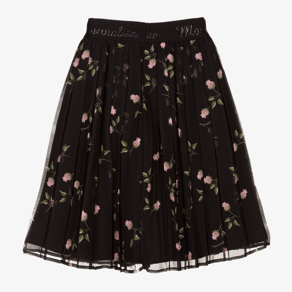 Monnalisa-Girls Black Floral Print Skirt | Childrensalon Outlet
