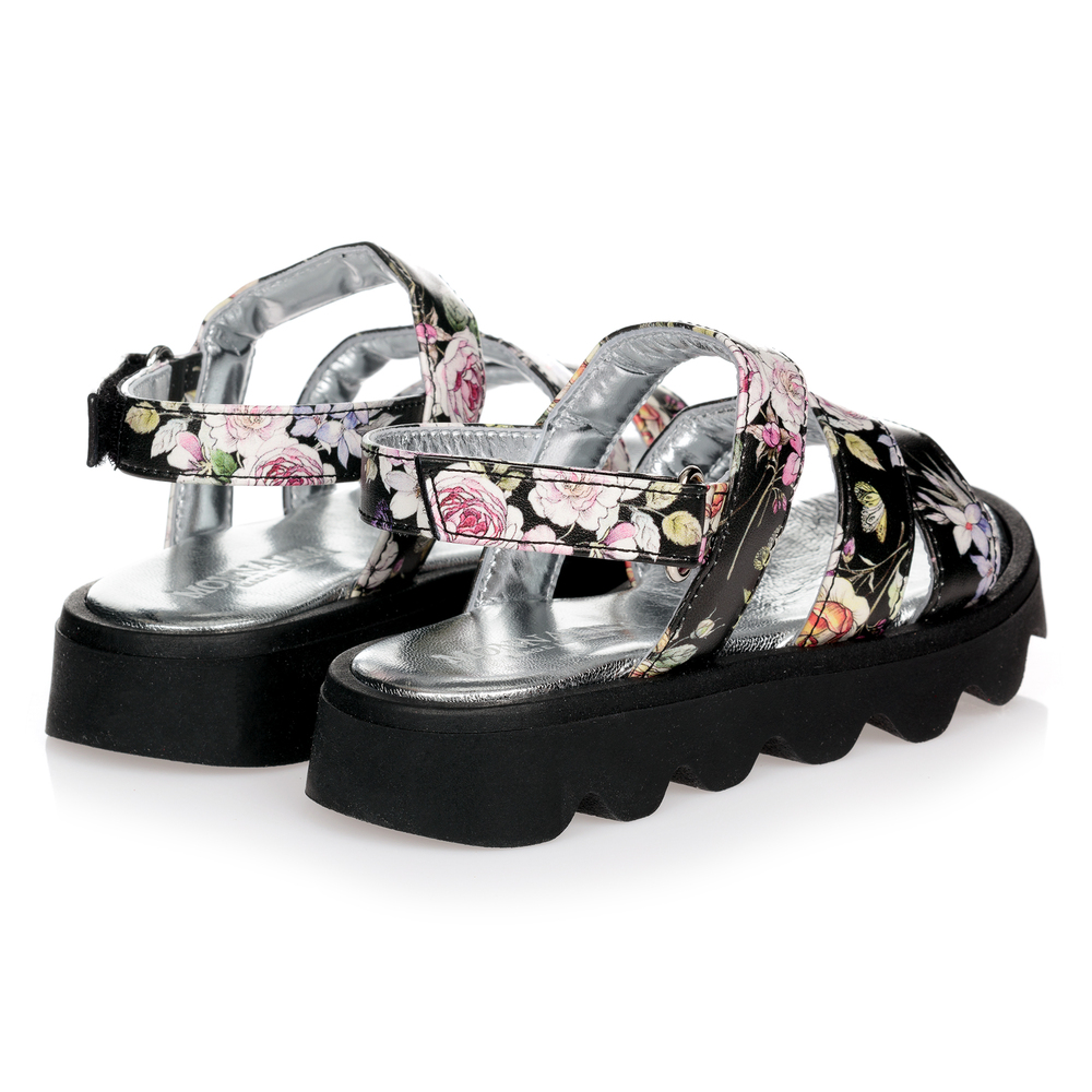 Monnalisa-Girls Black Floral Sandals | Childrensalon Outlet