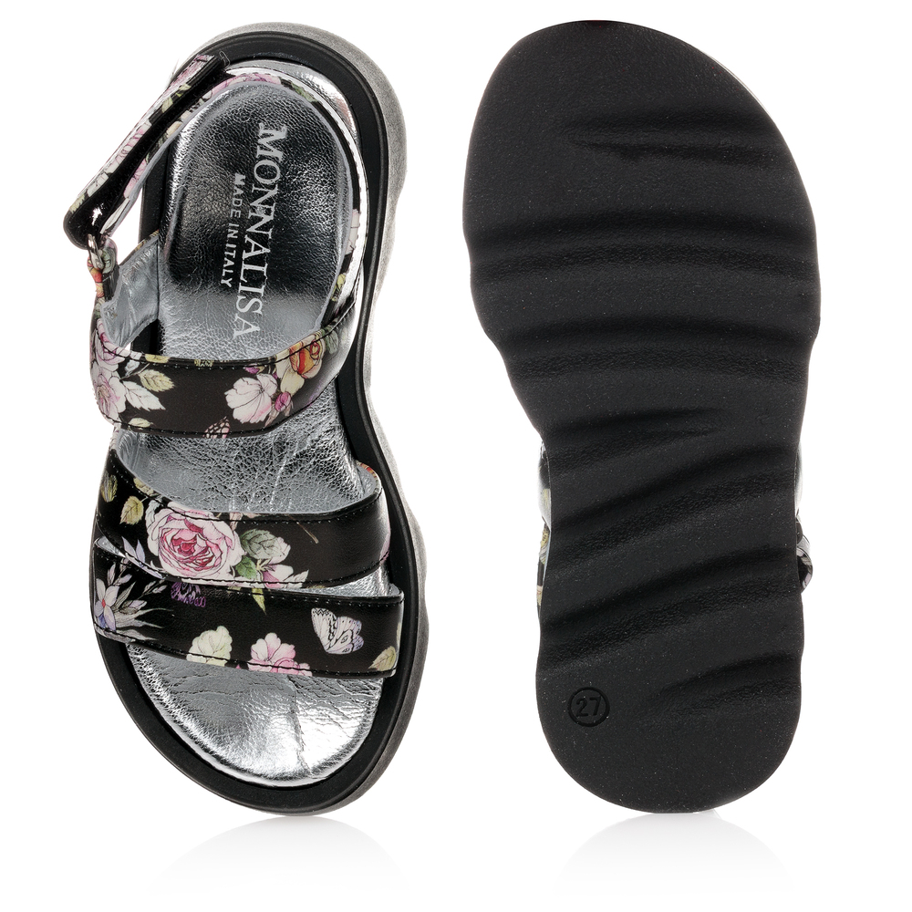 Monnalisa - Girls Black Floral Sandals | Childrensalon Outlet