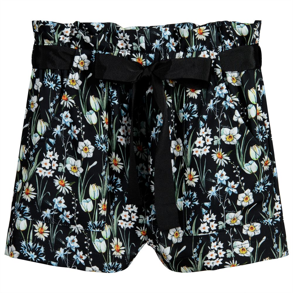 Monnalisa - Girls Black Floral Shorts | Childrensalon