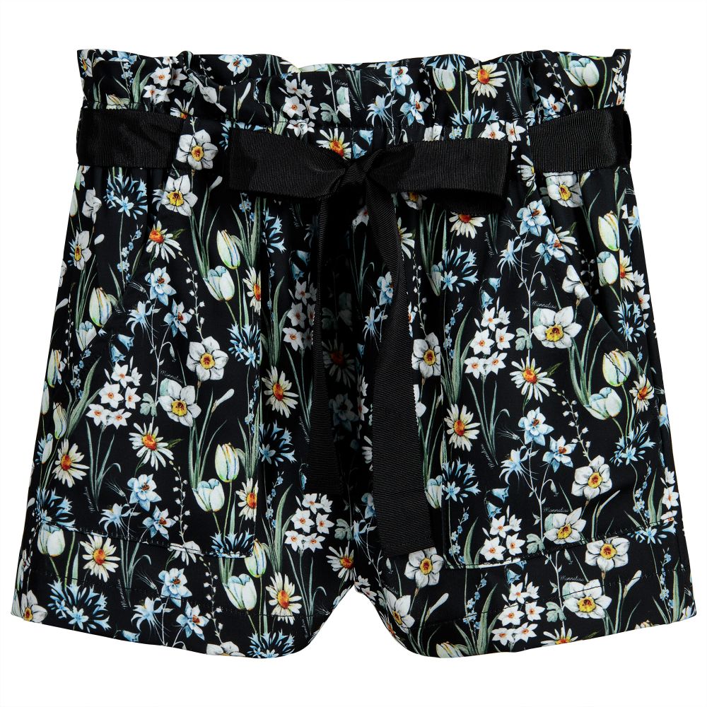 Monnalisa Girls Black Floral Shorts Childrensalon Outlet