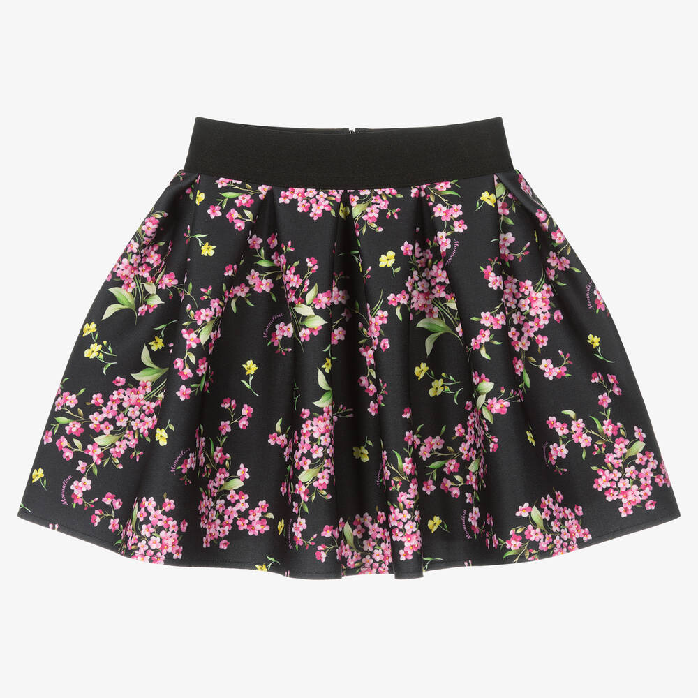 Monnalisa - Girls Black Floral Skirt | Childrensalon