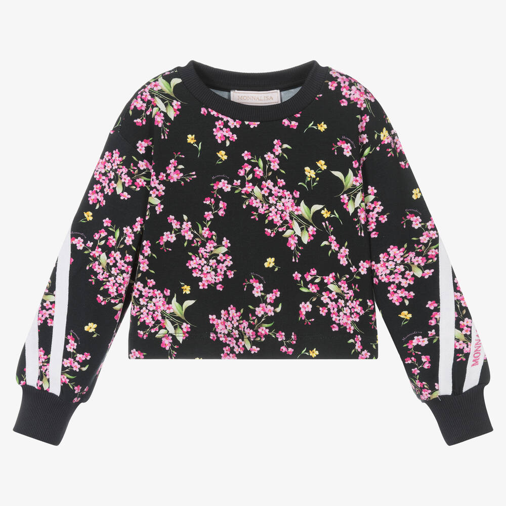 Monnalisa - Sweat fleuri noir Fille | Childrensalon