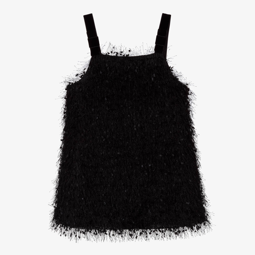 Monnalisa - Girls Black Fringed Dress | Childrensalon