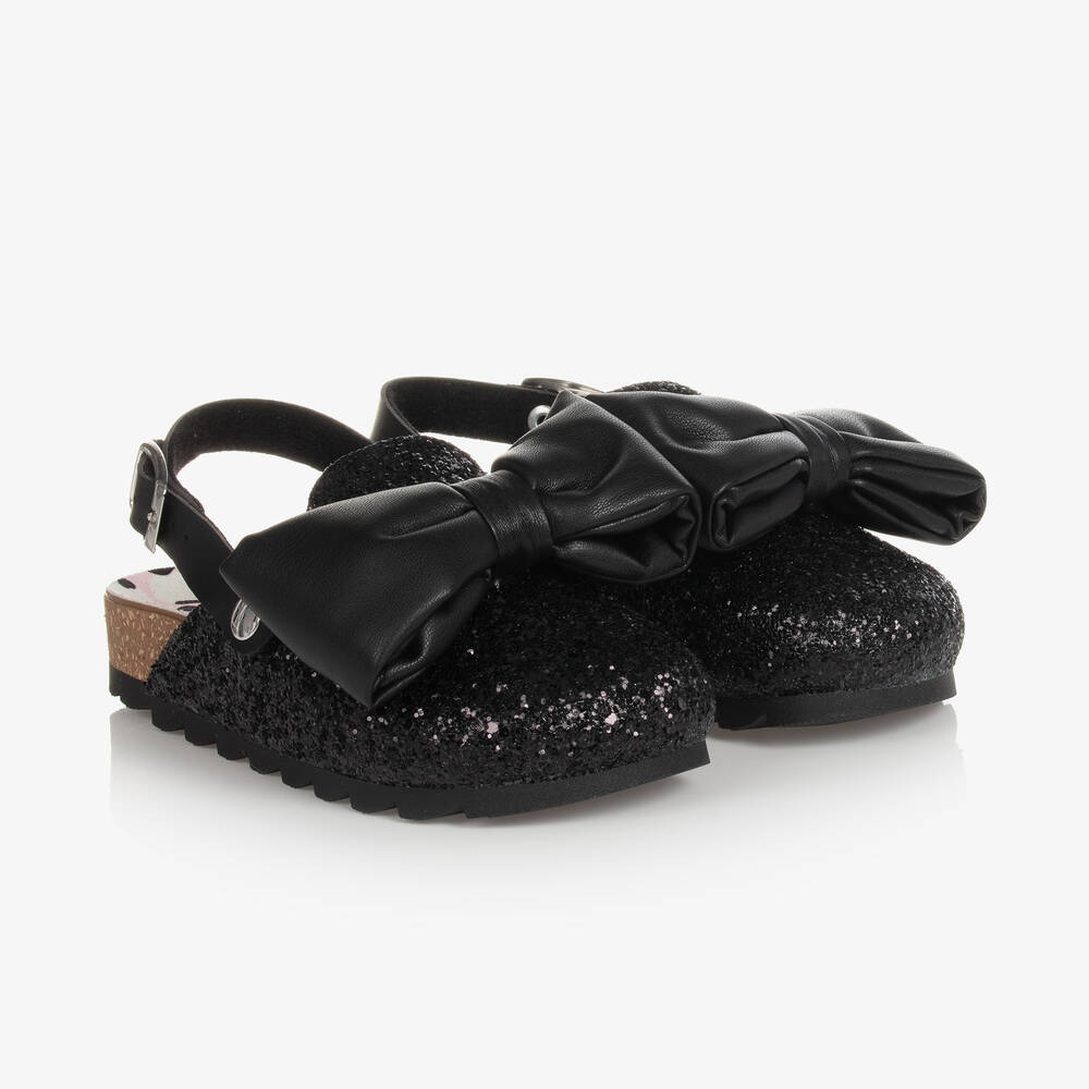 Monnalisa - Girls Black Glitter Clogs | Childrensalon