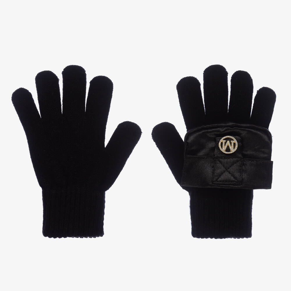 Monnalisa - Черные вязаные перчатки с золотистыми деталями | Childrensalon