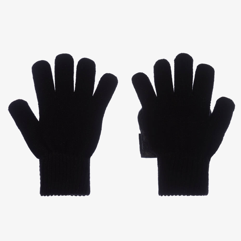 Monnalisa-Черные вязаные перчатки с золотистыми деталями | Childrensalon Outlet