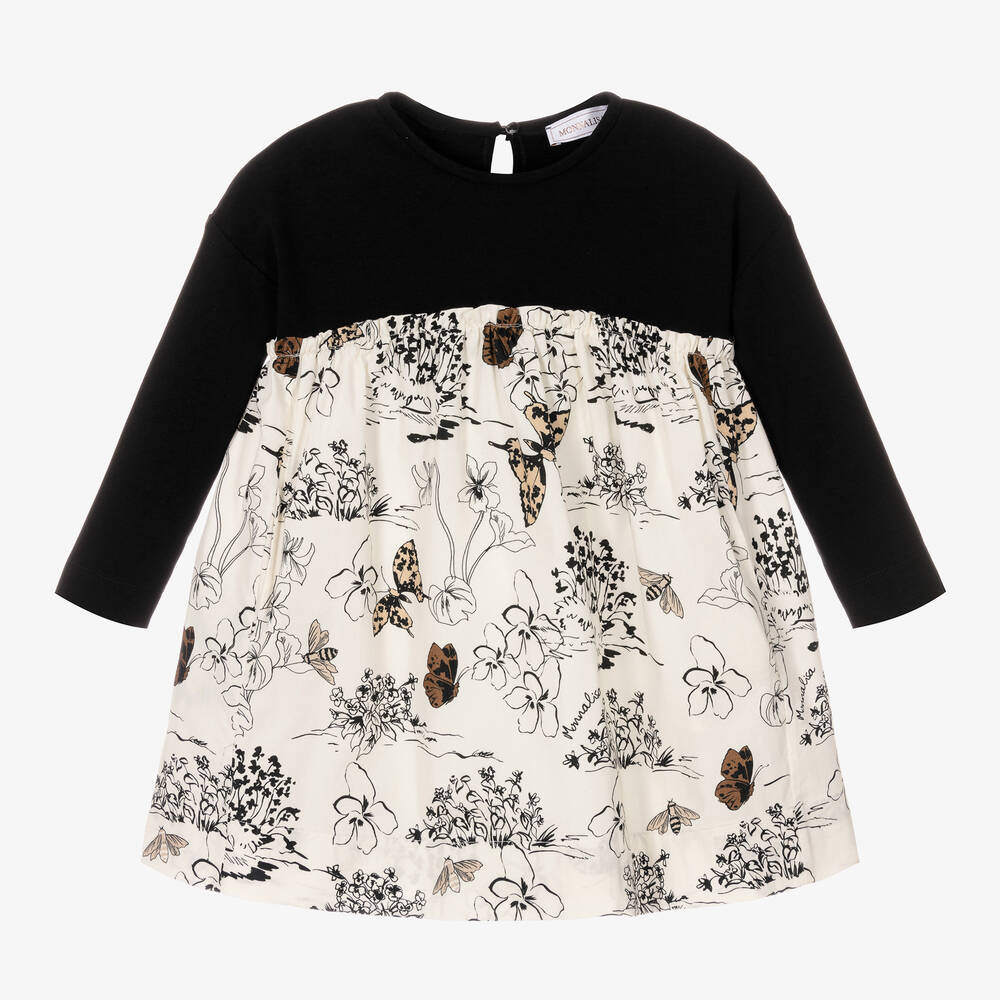 Monnalisa-Girls Black & Ivory Cotton Butterfly Dress | Childrensalon Outlet