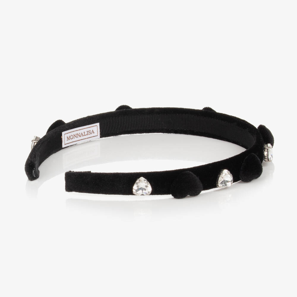 Monnalisa-Girls Black Jewelled Velvet Hairband | Childrensalon Outlet