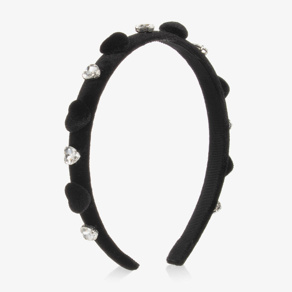 Monnalisa - Girls Black Jewelled Velvet Hairband | Childrensalon