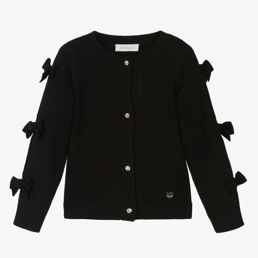 Monnalisa Chic - Girls Black Knitted Bow Cardigan | Childrensalon