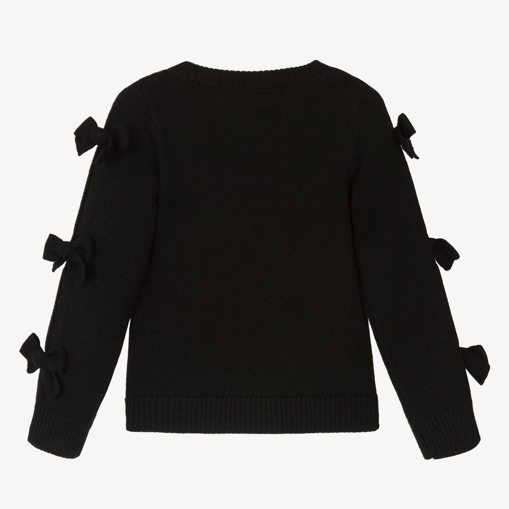 Monnalisa Chic-Girls Black Knitted Bow Cardigan | Childrensalon Outlet