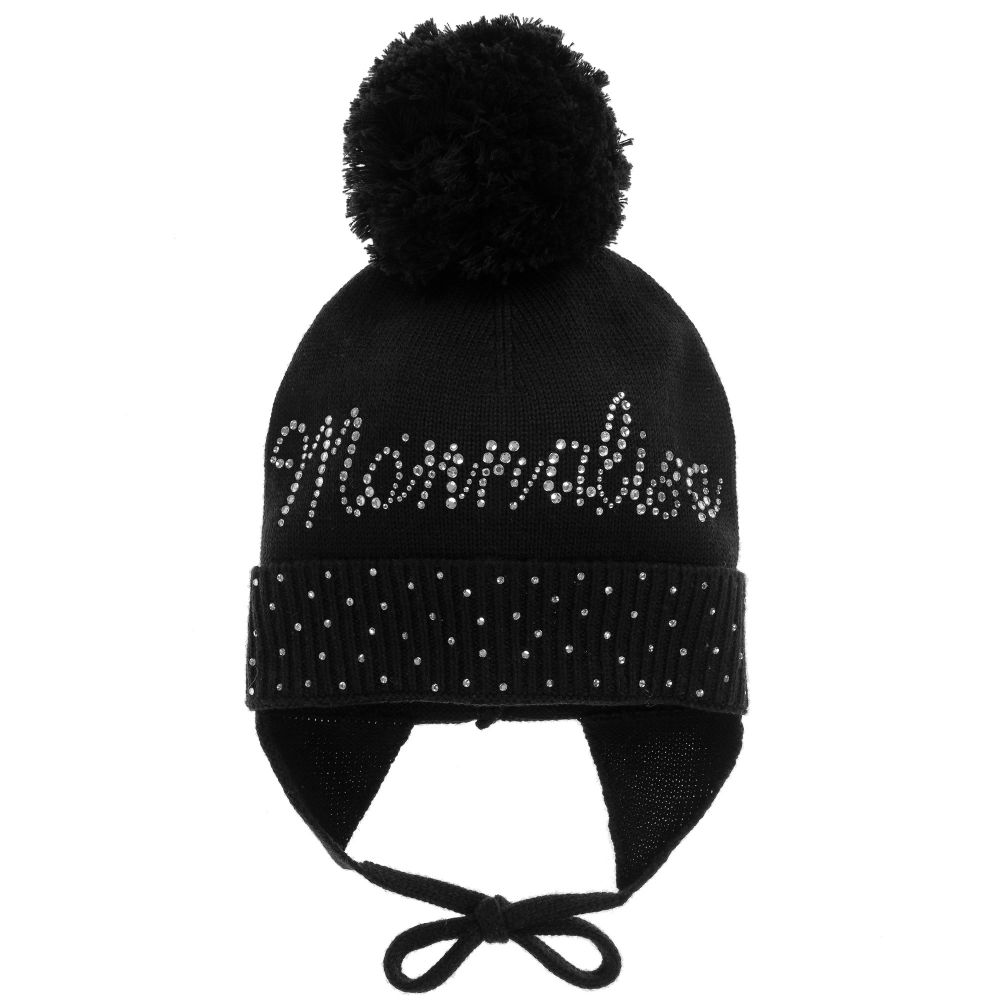 Monnalisa - قبعة بوم-بوم و ديامتي لون أسود للبنات  | Childrensalon