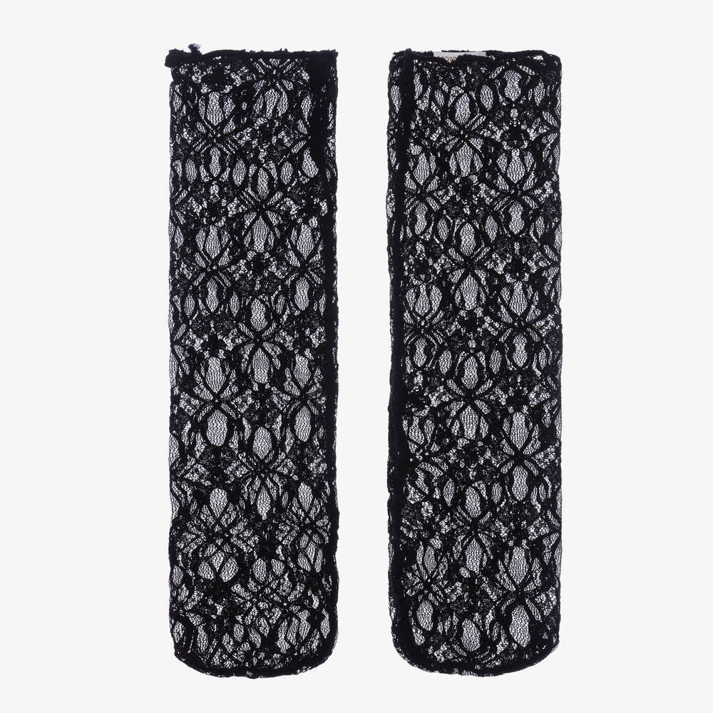 Monnalisa - Girls Black Lace Knee High Socks | Childrensalon